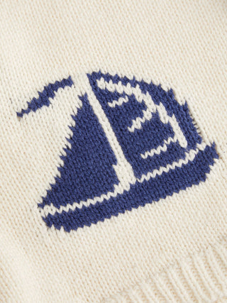 Knit Mid Rise Sailboat Graphic Embroidery Pom Pom Detail Micro Shorts