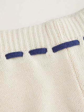 Knit Mid Rise Sailboat Graphic Embroidery Pom Pom Detail Micro Shorts