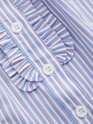 Cotton Striped Puff Sleeve Ruched Blouse