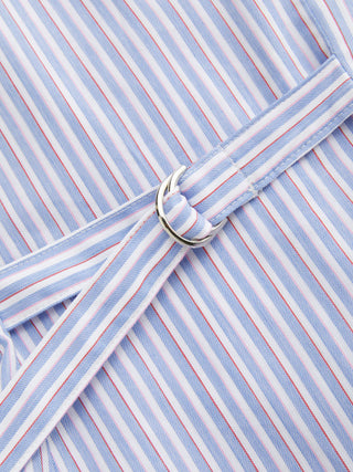 Cotton Striped Puff Sleeve Ruched Blouse