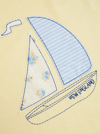 Cotton-blend Off-shoulder Sailing Graphic Embroidery Oversized Tee