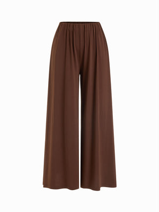 Asymmetrical Neck Ruched Top & High Rise Wide Leg Trousers Set
