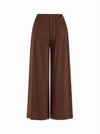 Asymmetrical Neck Ruched Top & High Rise Wide Leg Trousers Set