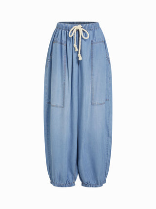 Denim High Rise Washed Drawstring Jogger Oversized Jeans