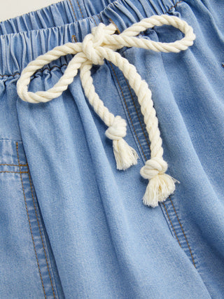 Denim High Rise Washed Drawstring Jogger Oversized Jeans