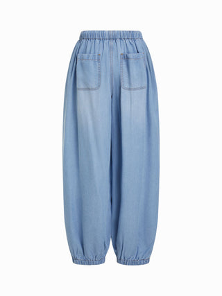 Denim High Rise Washed Drawstring Jogger Oversized Jeans