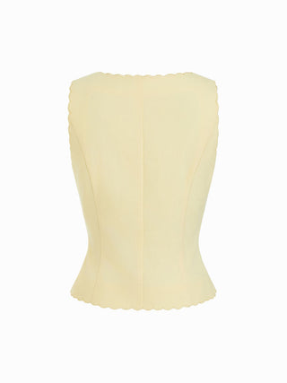 Linen-blend V-neck Bowknot Scalloped Trim Tank Blouse