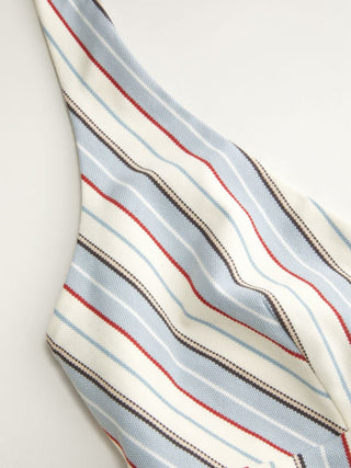 Cotton-blend Striped Halter Neck Backless Top