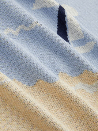 Knit Cotton-blend Beach Scenery Graphic Embroidery Tie Front Vest