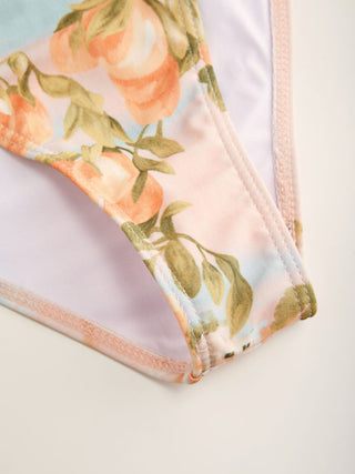 Knit Fabric Square Neck Fruit & Landscape Graphic One-piece Swimsuit For Vacation Beach