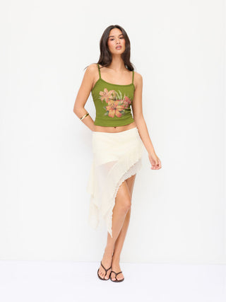 Cotton-blend Floral Rhinestone Cami Top