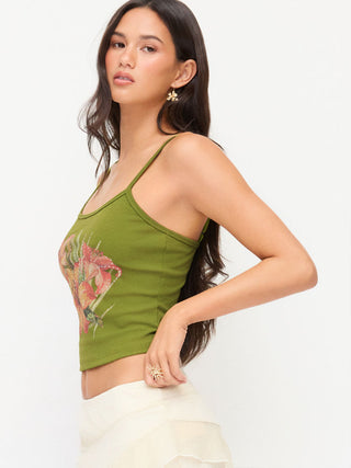 Cotton-blend Floral Rhinestone Cami Top