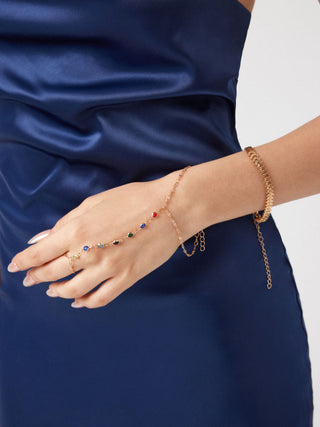 RHINESTONE DECOR HAND CHAIN BRACELET  For Music Festival/Live House Party/Clubbing