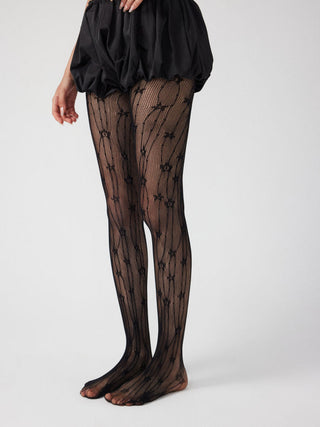 FLORAL STRIPE FISHNET TIGHTS For Daily Casual Party/Clubbing