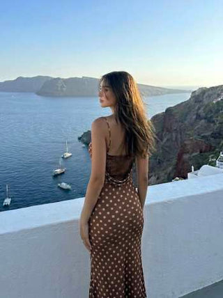 Mesh Polka Dot Lace Panel High Rise Mermaid Maxi Dress