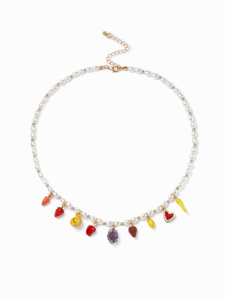 GRAPE & STRAWBERRY PENDANT BEADED NECKLACE For Picnic Vacation Beach