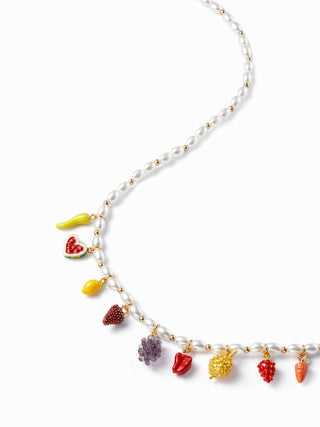 GRAPE & STRAWBERRY PENDANT BEADED NECKLACE For Picnic Vacation Beach