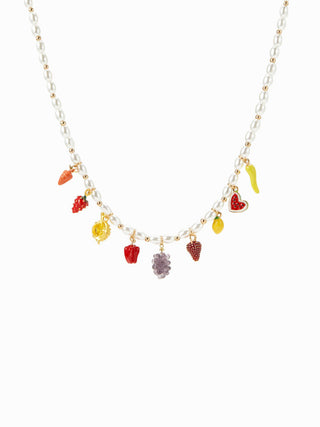 GRAPE & STRAWBERRY PENDANT BEADED NECKLACE For Picnic Vacation Beach