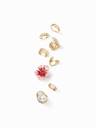 8PCS FLOWER & GEMSTONE RING SET