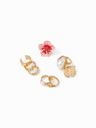 8PCS FLOWER & GEMSTONE RING SET