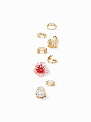 8PCS FLOWER & GEMSTONE RING SET