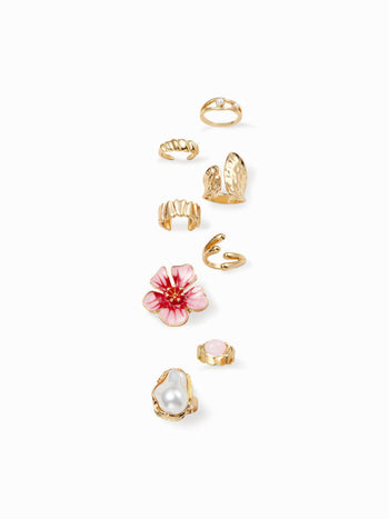 8PCS FLOWER & GEMSTONE RING SET