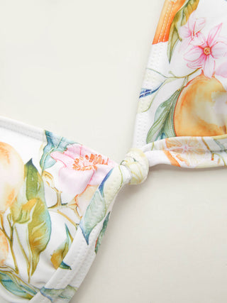 V-neck Fruit Graphic Low Rise Triangle 3 Piece Bikini Set With Pants