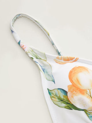 V-neck Fruit Graphic Low Rise Triangle 3 Piece Bikini Set With Pants