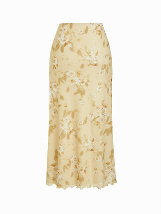 Mesh V-neck Floral Ruffle Cami Top & Mid Rise Maxi Skirt Set For Music Festival/Live House Vacation