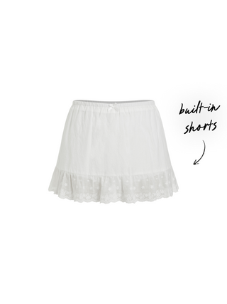 Cotton-blend Low Rise Textured Bowknot Ruffle Hem Mini Skirt