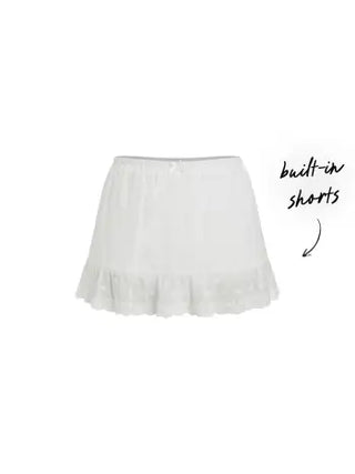 Cotton-blend Low Rise Textured Bowknot Ruffle Hem Mini Skirt