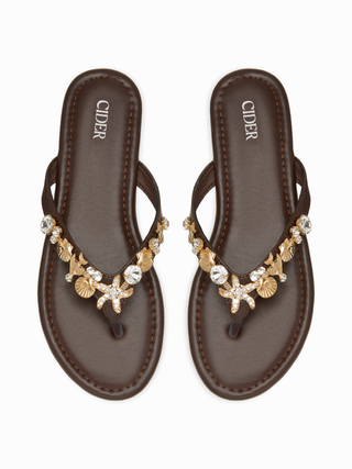 STARFISH & SHELL & RHINESTONE FLIP-FLOP SLIPPERS For Vacation Beach