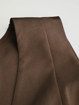 Woven V-neck Metal Button Pocket Wide Leg Jumpsuit For Work