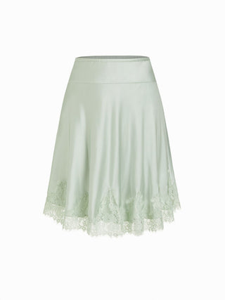 Satin Mid Rise Lace Panel A-line Midi Skirt
