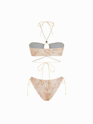 Halter Neckline Paisley Bead Detail Bandeau Low Rise Bikini Set