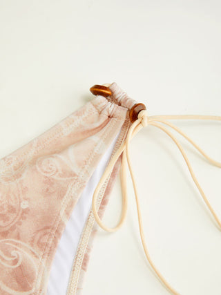 Halter Neckline Paisley Bead Detail Bandeau Low Rise Bikini Set