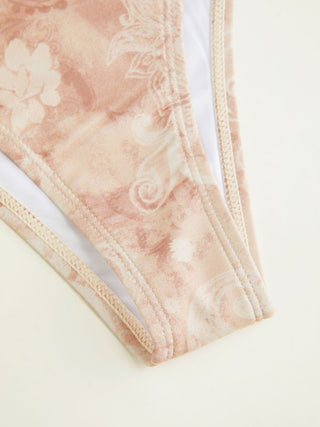 Halter Neckline Paisley Bead Detail Bandeau Low Rise Bikini Set