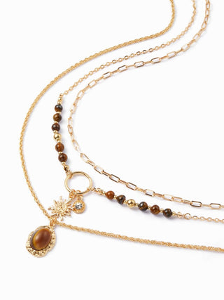 SUN & GEMSTONE PENDANT BEADED LAYERED NECKLACE