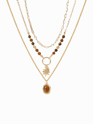 SUN & GEMSTONE PENDANT BEADED LAYERED NECKLACE