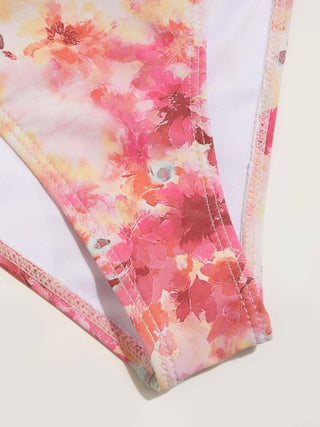 Knit Fabric Sweetheart Floral Bead Detail Underwire Bikini Set For Vacation Holiday Beach