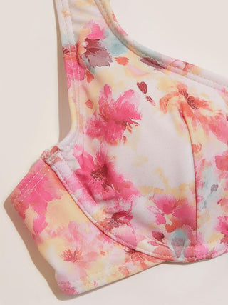 Knit Fabric Sweetheart Floral Bead Detail Underwire Bikini Set For Vacation Holiday Beach