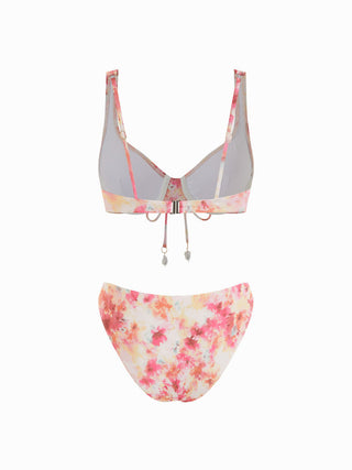 Knit Fabric Sweetheart Floral Bead Detail Underwire Bikini Set For Vacation Holiday Beach