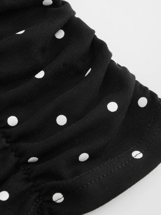 Cotton-blend Polka Dot V-neck Ruched Short Sleeve Top