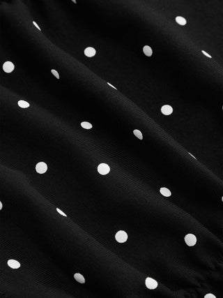 Cotton-blend Polka Dot V-neck Ruched Short Sleeve Top