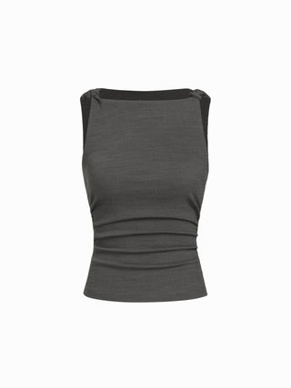 Textured Boat Neck Knotted Ruched Top & Mid Rise Capri Pants Set