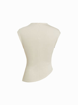 Knit Fabric Mock Neck Ruched Asymmetrical Hem Top & Mid Rise A-line Midi Skirt Set For Daily Casual Work