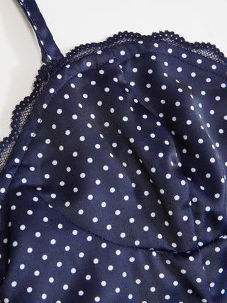 Polka Dot Sweetheart Neck Lace Trim Tiered Ruffled Mini Dress