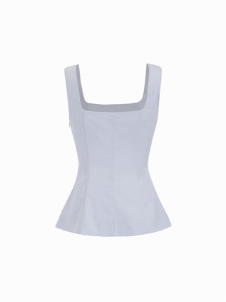 Linen-blend Square Neck Peplum Top & Mid Rise Mini Skirt Set
