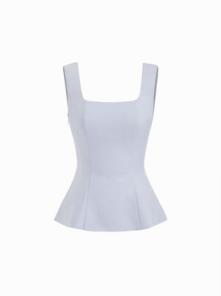 Linen-blend Square Neck Peplum Top & Mid Rise Mini Skirt Set
