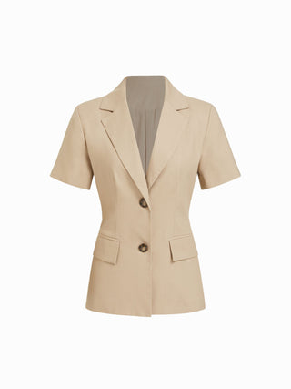 Linen-blend Linen-blend Short Sleeve Blazer For Daily Casual Work